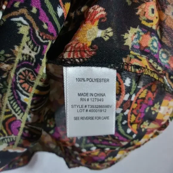 Floral & Ivy 3/4 Sleeve Paisley Blouse Bohemian Retro Multicolor Size M - Picture 6 of 7